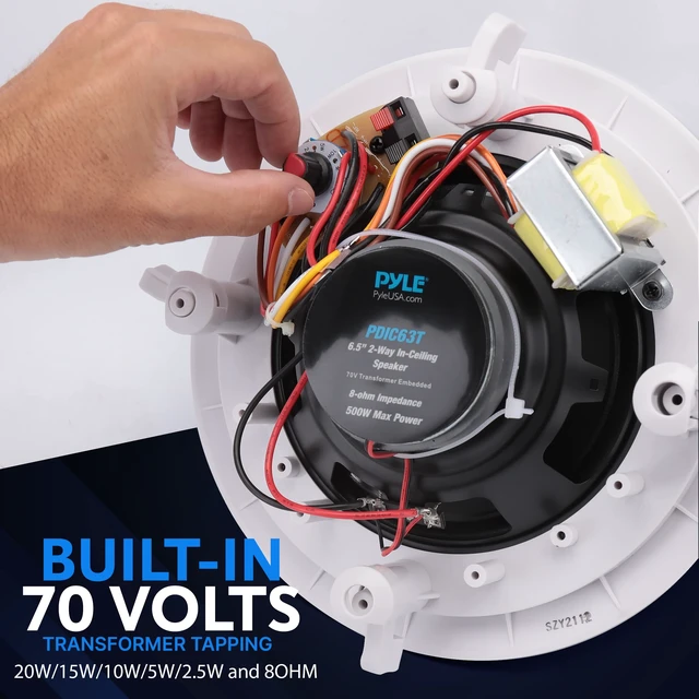 Alt view image 6 of 7 - 6.5 Inch Ceiling Mount Speaker - 70V Transformer - 500W Commercial, Restaurant Audio, Surround Sound, Flush Design, In-Wall Installation - PDIC63T - 1pc (White)