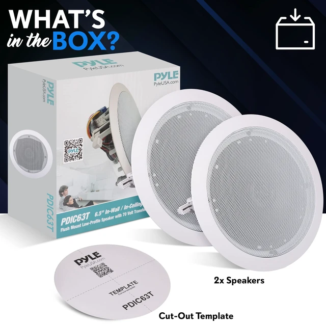 Alt view image 7 of 7 - 6.5 Inch Ceiling Mount Speaker - 70V Transformer - 500W Commercial, Restaurant Audio, Surround Sound, Flush Design, In-Wall Installation - PDIC63T - 1pc (White)