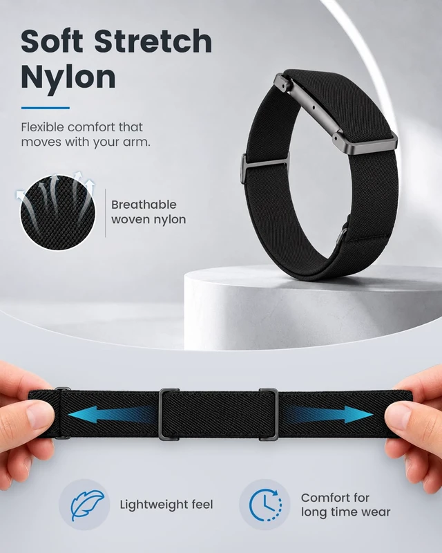 Alt view image 4 of 6 - Nylon Sport Bicep Bands Compatible with Google Fitbit Air Band Adjustable Elastic Arm Strap with Metal Frame Case, Breathable Replacement Arm Band for Fitbit Air Tracker Men Women