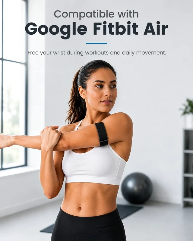 Alt view image 2 of 6 - Nylon Sport Bicep Bands Compatible with Google Fitbit Air Band Adjustable Elastic Arm Strap with Metal Frame Case, Breathable Replacement Arm Band for Fitbit Air Tracker Men Women