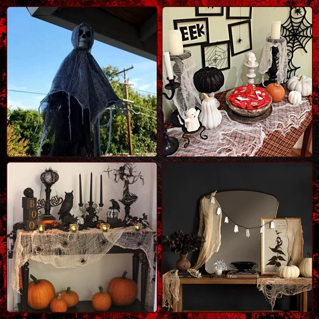 Alt view image 4 of 7 - 512" x 85" Halloween White Creepy Cloth,Large Spooky Fabric Halloween Scary Gauze Creepy Cloth for Haunted House Halloween Party Yard Wall Doorway Outdoors Decoration