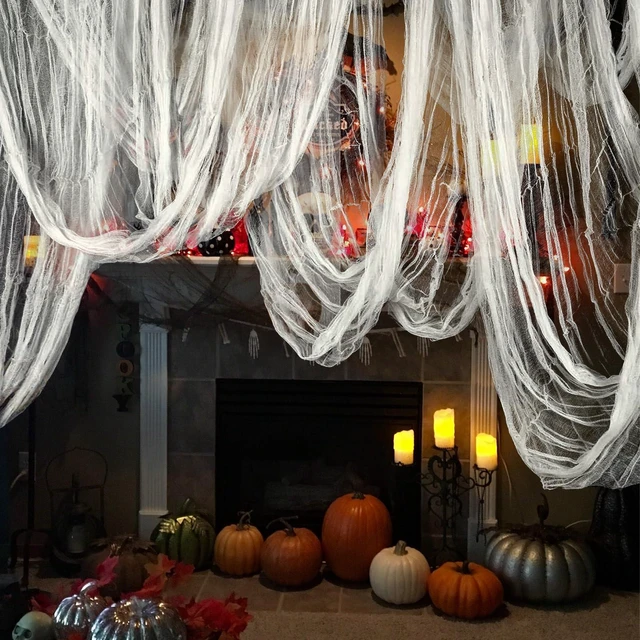 Alt view image 6 of 7 - 512" x 85" Halloween White Creepy Cloth,Large Spooky Fabric Halloween Scary Gauze Creepy Cloth for Haunted House Halloween Party Yard Wall Doorway Outdoors Decoration