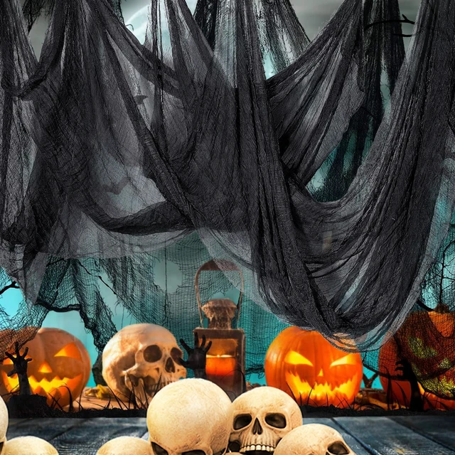 Main image of 512" x 85" Halloween Black Creepy Cloth,Large Spooky Gauze Cloth Halloween Decoration Scary Creepy Gauze Haunted Cheesecloth Halloween Party Supplies for Stairway Window Table Doorways Decor