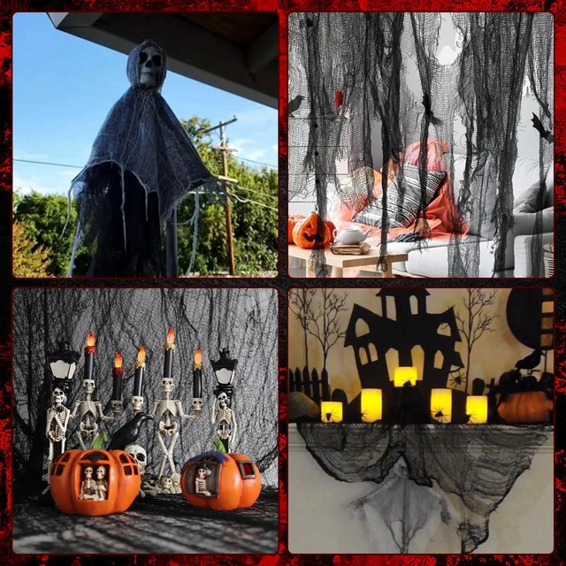 Alt view image 4 of 7 - 512" x 85" Halloween Black Creepy Cloth,Large Spooky Gauze Cloth Halloween Decoration Scary Creepy Gauze Haunted Cheesecloth Halloween Party Supplies for Stairway Window Table Doorways Decor