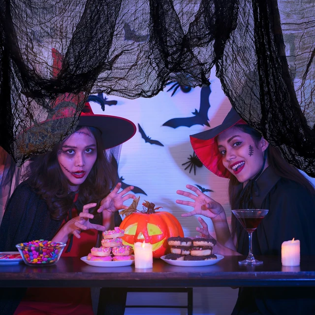 Alt view image 6 of 7 - 512" x 85" Halloween Black Creepy Cloth,Large Spooky Gauze Cloth Halloween Decoration Scary Creepy Gauze Haunted Cheesecloth Halloween Party Supplies for Stairway Window Table Doorways Decor