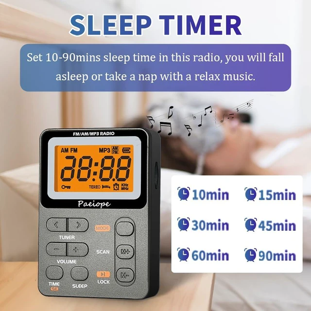 Alt view image 4 of 6 - Portable Pocket Radio AM FM with Best Reception, Rechargeable-Grey Easy to Use, MP3, Stereo Earphone, Large LCD Screen, TF Play, Sleep Timer, Radio Receiver for Jogging/Gym/Racing