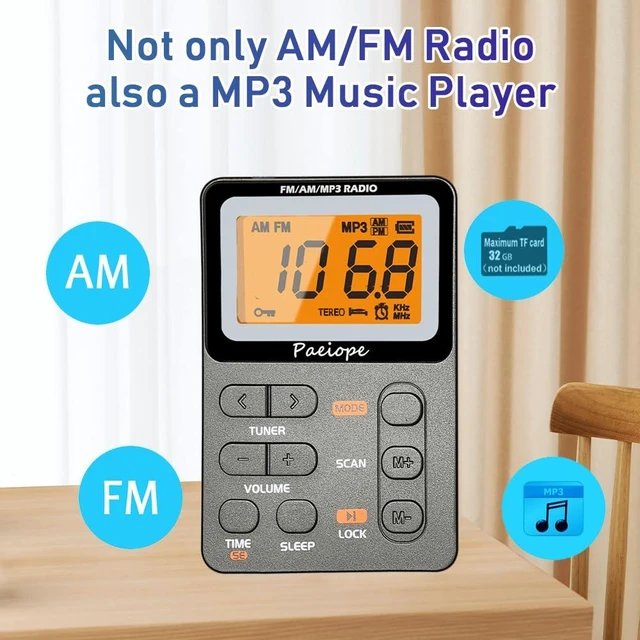 Alt view image 3 of 6 - Portable Pocket Radio AM FM with Best Reception, Rechargeable-Grey Easy to Use, MP3, Stereo Earphone, Large LCD Screen, TF Play, Sleep Timer, Radio Receiver for Jogging/Gym/Racing