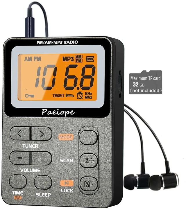 Main image of Portable Pocket Radio AM FM with Best Reception, Rechargeable-Grey Easy to Use, MP3, Stereo Earphone, Large LCD Screen, TF Play, Sleep Timer, Radio Receiver for Jogging/Gym/Racing