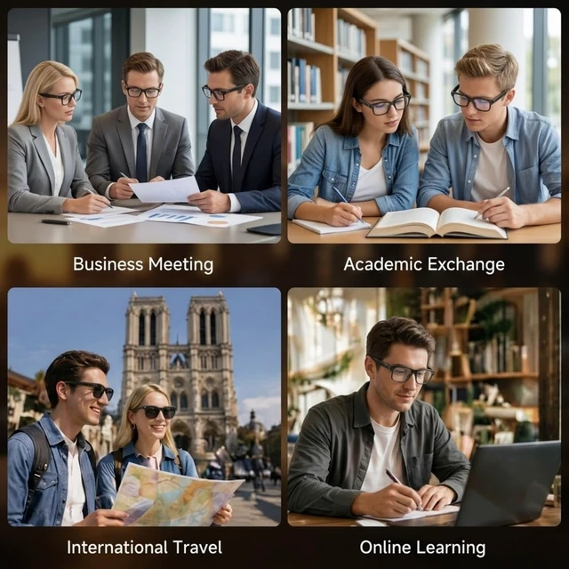 Alt view image 6 of 7 - AI Smart Glasses with Camera, 1080P Video & Real-Time Translation 8MP HD Camera with EIS, 139+ Language Translation, Open-Ear Audio Bluetooth Sunglasses, Object Recognition, 410 mAh Battery