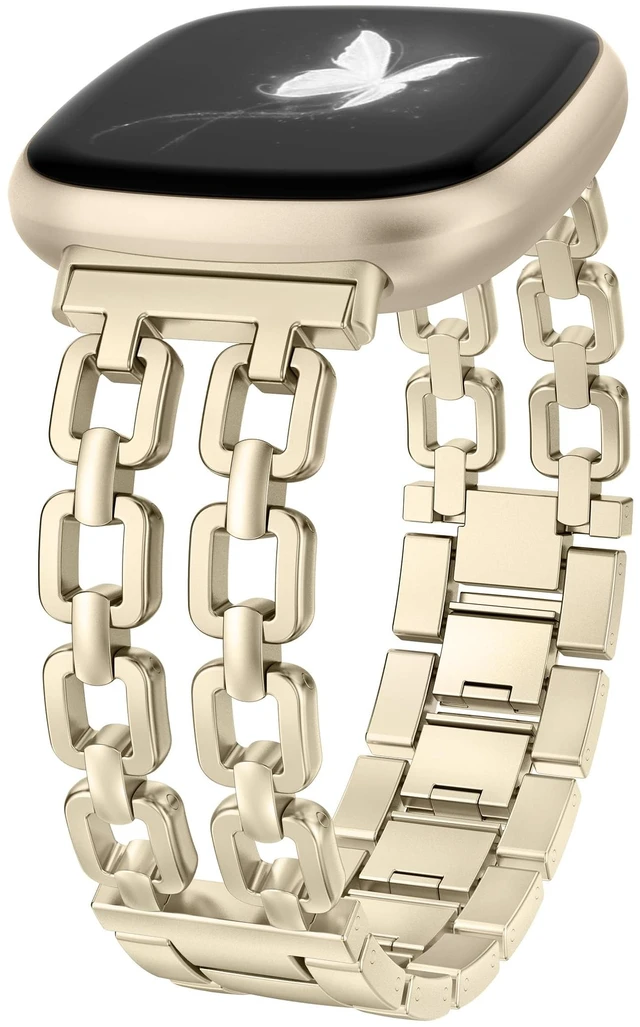 Main image of Metal Band Compatible with Fitbit Versa 4 3/Sense 2 1 Bands Women Dressy Chain Strap Designer Stainless Steel Bracelet Wristband for Versa 3 4/Sense 2/Sense Smartwatch Accessories