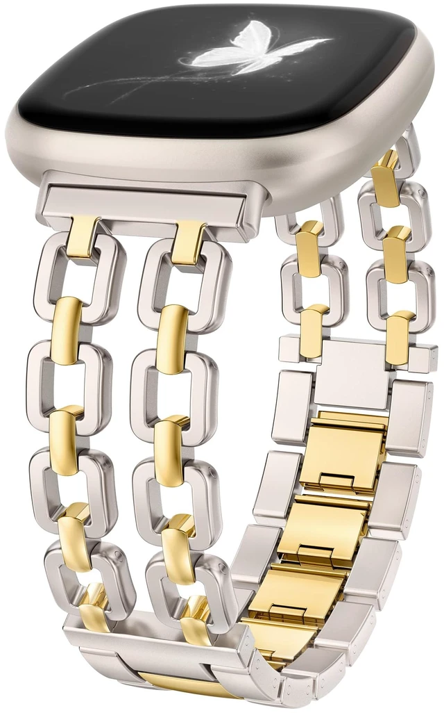 Main image of Metal Band Compatible with Fitbit Versa 4 3/Sense 2 1 Bands Women Dressy Chain Strap Designer Stainless Steel Bracelet Wristband for Versa 3 4/Sense 2/Sense Smartwatch Accessories