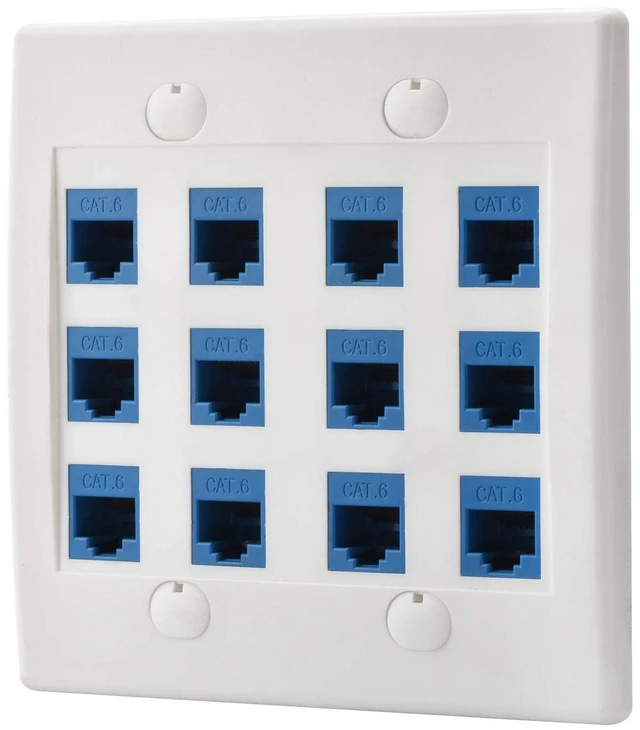 Main image of Cat6 Keystone Ethernet Wall Plate Female to Female - White (12 Port)