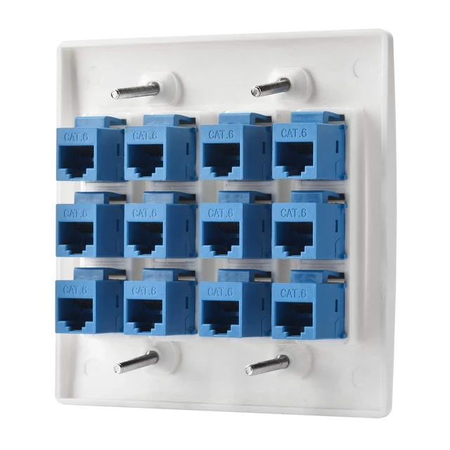Alt view image 2 of 2 - Cat6 Keystone Ethernet Wall Plate Female to Female - White (12 Port)