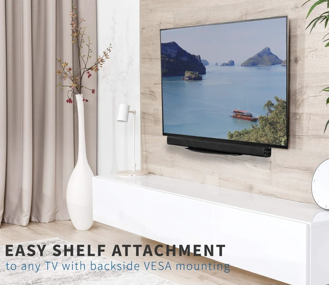 Alt view image 2 of 7 - Black 18 in Under Above VESA Back of TV Wall Mount Shelf, MOUNT-SF04R Shelving Bracket and Platform with Tilt, DVD Player, Cable Box, Stereo, and AV Component Glass Storage Shelf, Holds 22 lbs