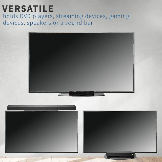 Alt view image 7 of 7 - Black 18 in Under Above VESA Back of TV Wall Mount Shelf, MOUNT-SF04R Shelving Bracket and Platform with Tilt, DVD Player, Cable Box, Stereo, and AV Component Glass Storage Shelf, Holds 22 lbs