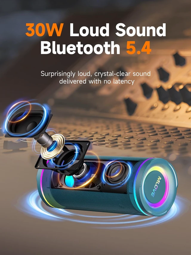 Alt view image 2 of 7 - E80 Speakers Bluetooth Wireless, Portable Bluetooth Speaker with Aux Input, Micro SD Card Slot, Bass Boost, Dual Pairing, Lights, IPX7 Waterproof, BT5.4 for Outdoor, Travel, Car, TV, 30W, Blue