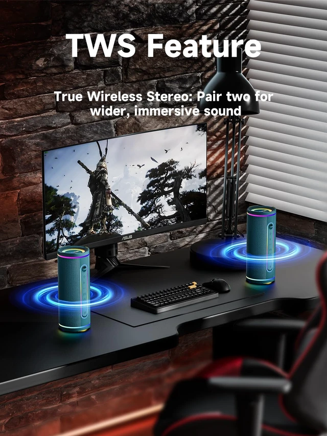 Alt view image 5 of 7 - E80 Speakers Bluetooth Wireless, Portable Bluetooth Speaker with Aux Input, Micro SD Card Slot, Bass Boost, Dual Pairing, Lights, IPX7 Waterproof, BT5.4 for Outdoor, Travel, Car, TV, 30W, Blue