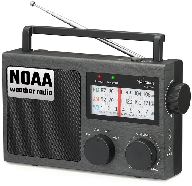 Main image of Portable NOAA Weather AM FM Radio AC & Battery Powered Built-in high-power speaker, adjustable bass control, AUX input, multi-scene emergency radio, compact gift ideal for elders
