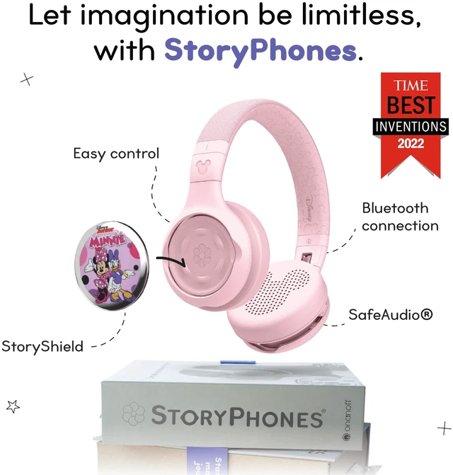 Alt view image 2 of 7 - Disney Kids Bluetooth Foldable Headphones: Use Wired or Wireless for Travel, Education, and Screen-Free Entertainment Includes Minnie Mouse StoryShield, Pink