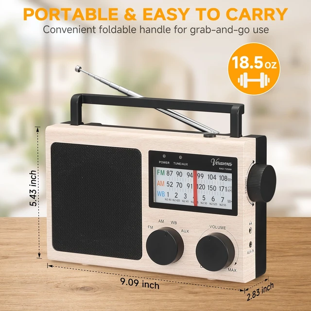 Alt view image 6 of 7 - Portable NOAA Weather AM FM Radio AC & Battery Powered Built-in high-power speaker, adjustable bass control, AUX input, multi-scene emergency radio, compact gift ideal for elders