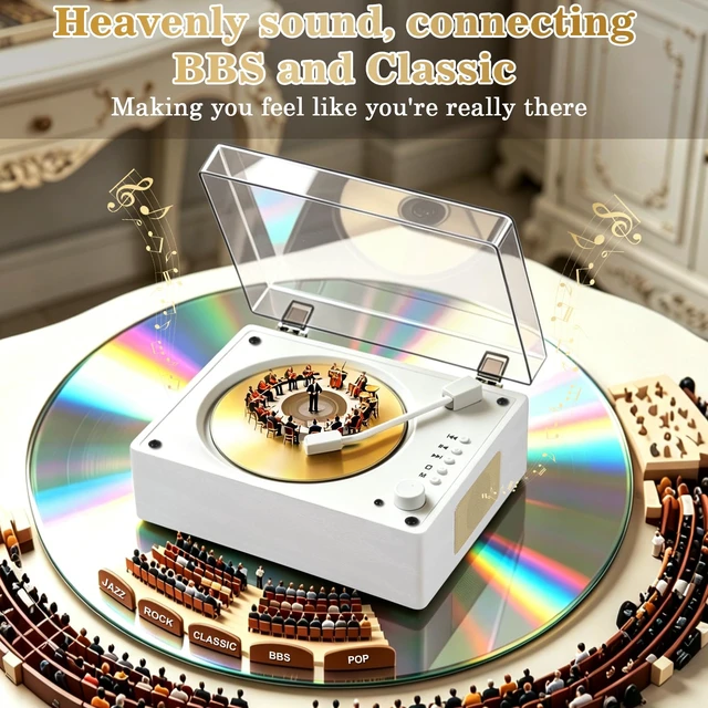 Alt view image 3 of 7 - Retro CD Player Bluetooth 5.3 Wood Grain Desktop Music Portable Home Audio System with Dual HI-FI Speakers, Built-in Battery, Remote Control, USB/AUX Input, 3.5mm Headphone Jack