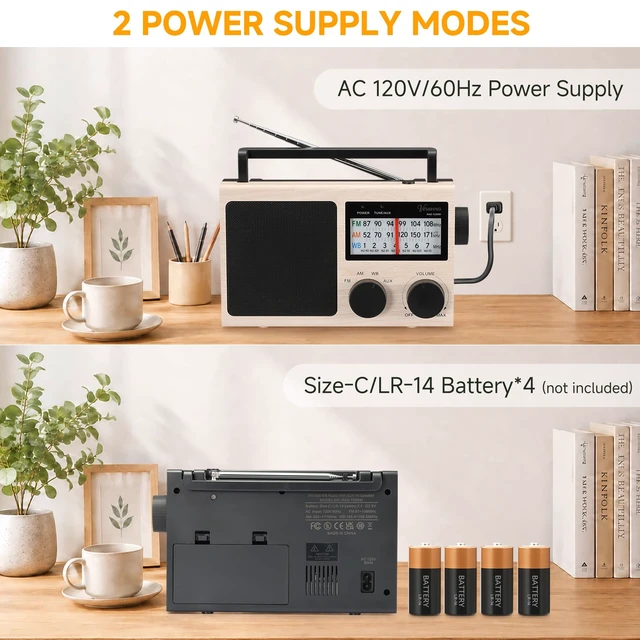 Alt view image 7 of 7 - Portable NOAA Weather AM FM Radio AC & Battery Powered Built-in high-power speaker, adjustable bass control, AUX input, multi-scene emergency radio, compact gift ideal for elders