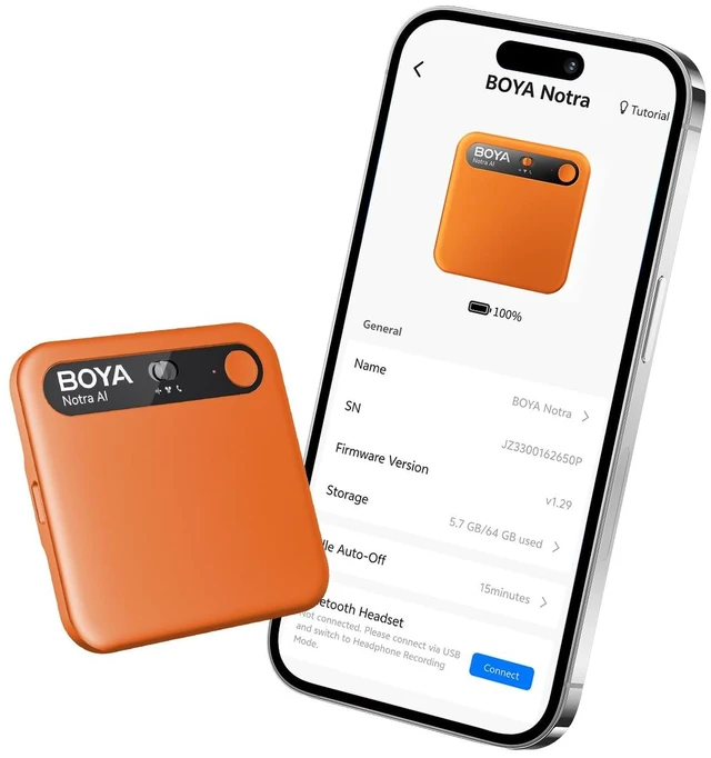 Main image of Notra AI Voice Recorder All-in-One AI Note Taker for Meetings & Calls, Smart Transcription & Summary, App Control, 64GB + Secure Cloud, 140+ Languages Magnetic Design Audio Recorder(Orange)