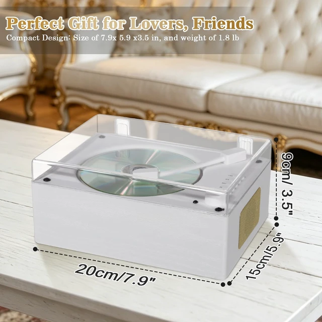 Alt view image 6 of 7 - Retro CD Player Bluetooth 5.3 Wood Grain Desktop Music Portable Home Audio System with Dual HI-FI Speakers, Built-in Battery, Remote Control, USB/AUX Input, 3.5mm Headphone Jack