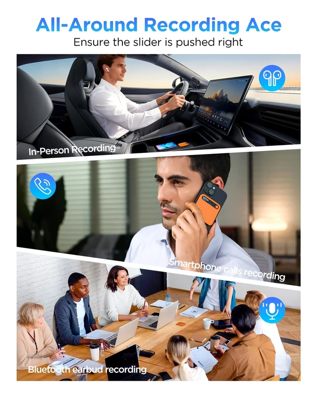 Alt view image 2 of 7 - Notra AI Voice Recorder All-in-One AI Note Taker for Meetings & Calls, Smart Transcription & Summary, App Control, 64GB + Secure Cloud, 140+ Languages Magnetic Design Audio Recorder(Orange)