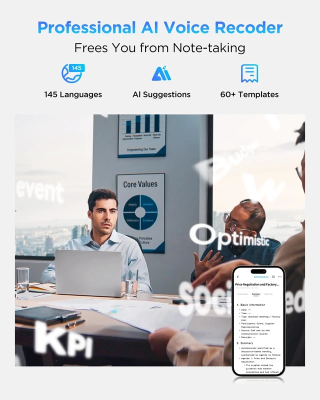 Alt view image 3 of 7 - Notra AI Voice Recorder All-in-One AI Note Taker for Meetings & Calls, Smart Transcription & Summary, App Control, 64GB + Secure Cloud, 140+ Languages Magnetic Design Audio Recorder(Orange)