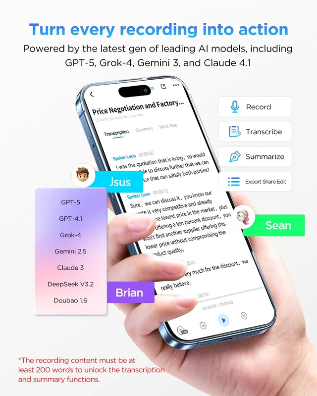 Alt view image 4 of 7 - Notra AI Voice Recorder All-in-One AI Note Taker for Meetings & Calls, Smart Transcription & Summary, App Control, 64GB + Secure Cloud, 140+ Languages Magnetic Design Audio Recorder(Orange)