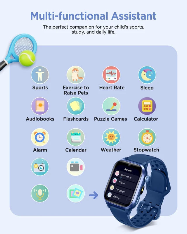 Alt view image 7 of 7 - Smart Watch for Kids No App or Phone Needed, IP68 Waterproof, Flashlight Kid Fitness Watches Pedometer, 24/7 Heart Rate, Sleep Monitor, Puzzle Games for Boys&Girls Ages 4-12, Blue