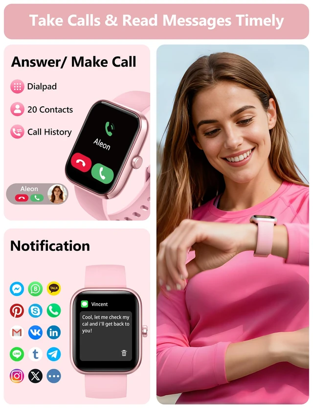 Alt view image 3 of 6 - Smart Watch Women Men, 1.83" Alexa Fitness Tracker, Heart Rate, Sleep, Stress Monitor, IP68 Waterproof Swimming Smartwatch, Make/Answer Calls, Compatible with iOS & Android