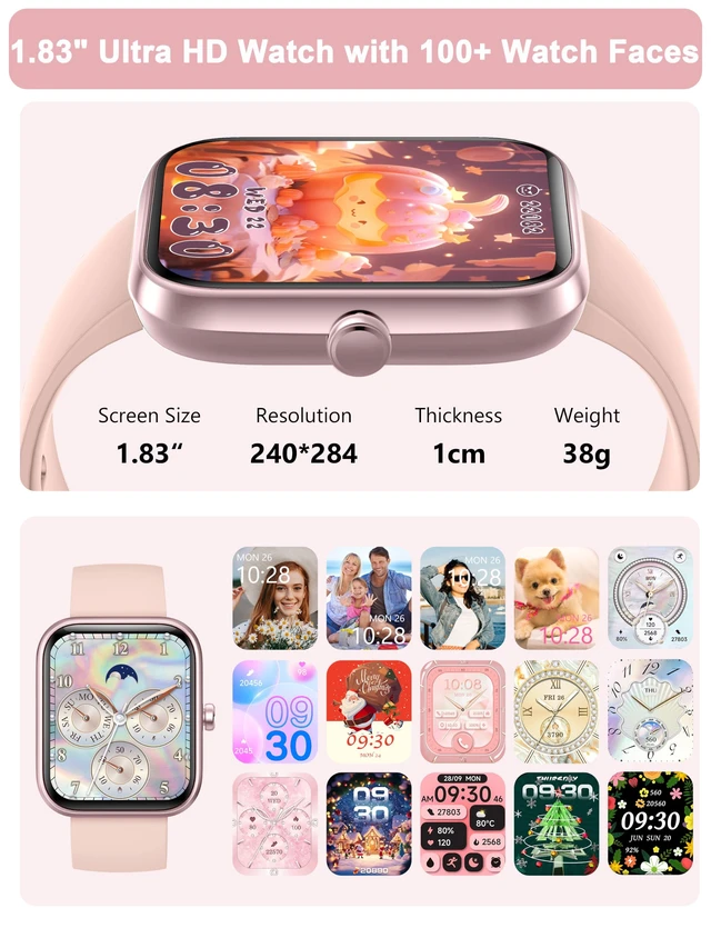 Alt view image 5 of 6 - Smart Watch Women Men, 1.83" Alexa Fitness Tracker, Heart Rate, Sleep, Stress Monitor, IP68 Waterproof Swimming Smartwatch, Make/Answer Calls, Compatible with iOS & Android