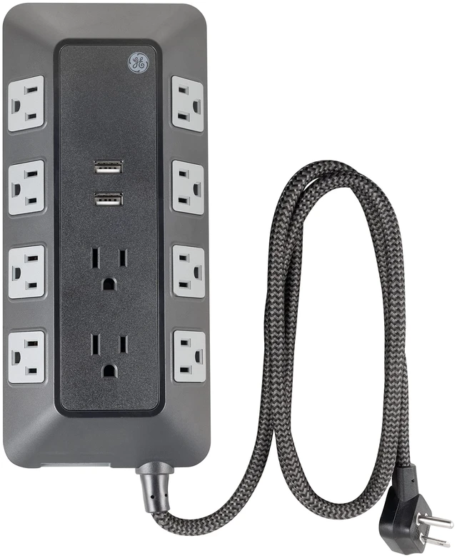 Alt view image 2 of 7 - Sur Protector Power Strip with USB Ports, 4 Ft Braided Extension Cord 3540 Joules, 10 Outlet Extender (Wide Spaced), 2 USB-A, Flat Plug, Wall Mount, ETL Safety Certified, Black, 73775