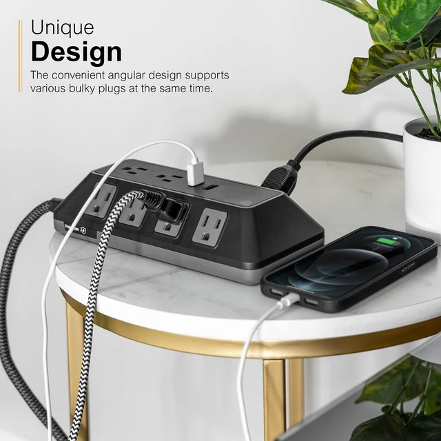 Alt view image 5 of 7 - Sur Protector Power Strip with USB Ports, 4 Ft Braided Extension Cord 3540 Joules, 10 Outlet Extender (Wide Spaced), 2 USB-A, Flat Plug, Wall Mount, ETL Safety Certified, Black, 73775