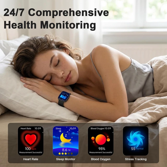 Alt view image 4 of 7 - Smart Watch for Women, 1.85" HD Fitness Tracker Matte Black Answer/Make Calls, for Android & iPhone, Heart Rate/Sleep/Sports Monitor Smartwatch, IP68 Waterproof