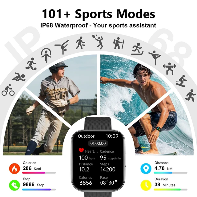 Alt view image 6 of 7 - Smart Watch for Women, 1.85" HD Fitness Tracker Matte Black Answer/Make Calls, for Android & iPhone, Heart Rate/Sleep/Sports Monitor Smartwatch, IP68 Waterproof