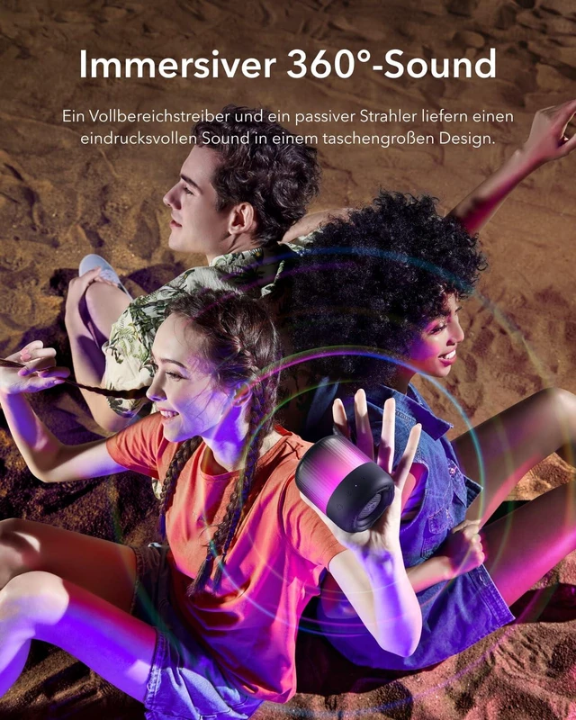 Alt view image 2 of 7 - Glow Mini Portable Speaker By Anker, Bluetooth Speaker with 360° Sound, Light Show, 12H Battery, Customizable EQ and Light, IP67 Waterproof and Dustproof, for Camping, Home and Beach Parties