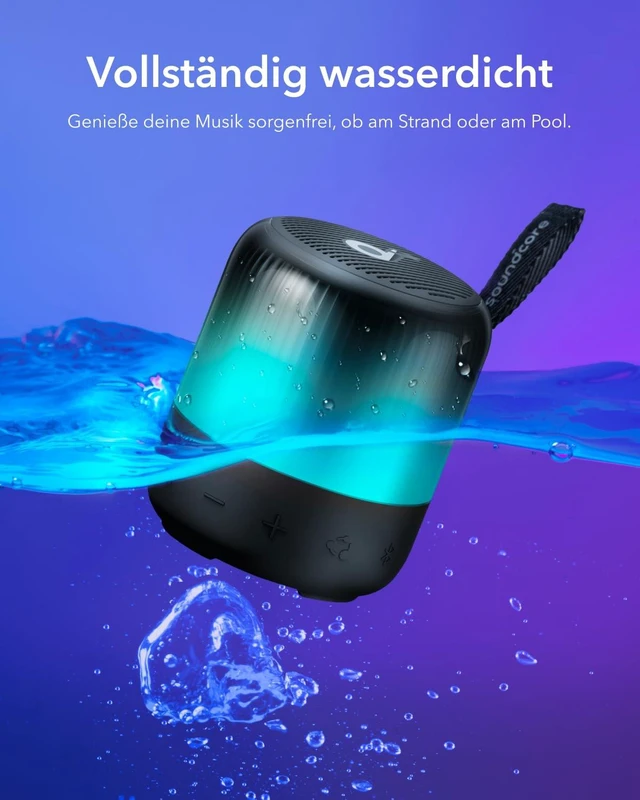 Alt view image 5 of 7 - Glow Mini Portable Speaker By Anker, Bluetooth Speaker with 360° Sound, Light Show, 12H Battery, Customizable EQ and Light, IP67 Waterproof and Dustproof, for Camping, Home and Beach Parties