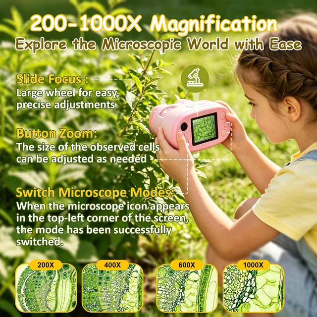 Alt view image 4 of 7 - Handheld Digital Microscope for Kids 2.0"IPS Science Toy Age 4-12 Include 32GB Card, 1000X Magnification, Rechargeable 3-in-1 Kids Microscope, Portable STEM Toys for Christmas Birthday
