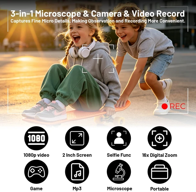 Alt view image 6 of 7 - Handheld Digital Microscope for Kids 2.0"IPS Science Toy Age 4-12 Include 32GB Card, 1000X Magnification, Rechargeable 3-in-1 Kids Microscope, Portable STEM Toys for Christmas Birthday