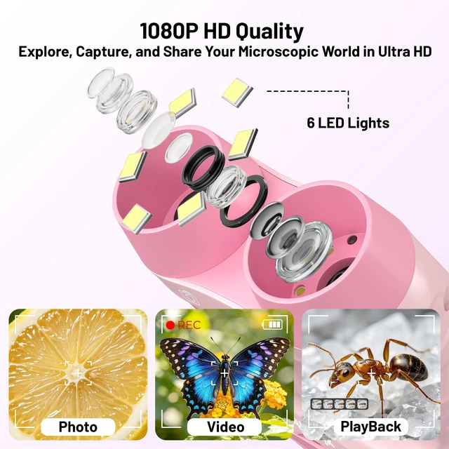 Alt view image 3 of 7 - Handheld Digital Microscope for Kids 2.0"IPS Science Toy Age 4-12 Include 32GB Card, 1000X Magnification, Rechargeable 3-in-1 Kids Microscope, Portable STEM Toys for Christmas Birthday