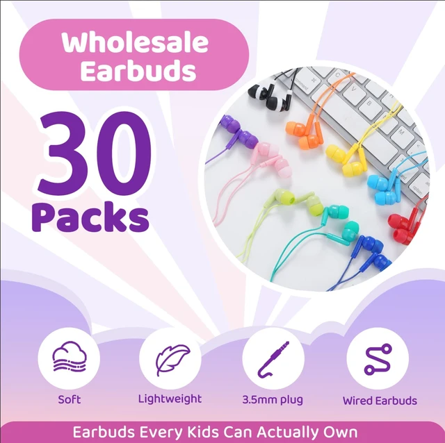 Alt view image 2 of 7 - Bulk Wired Earbuds 30 Pack for Multicolor for School Classroom Students Wholesales Stereo in Ear Headphones for Children Toddler Teen Skids Boys Girls