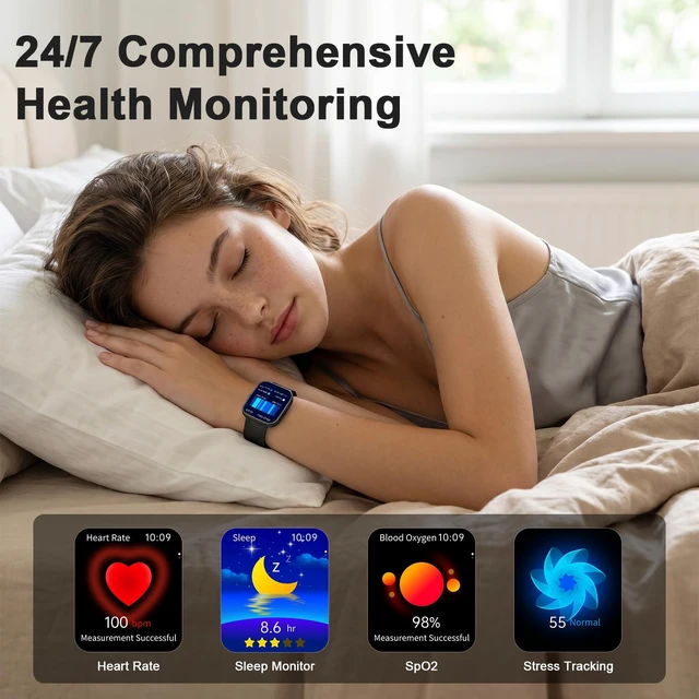 Alt view image 4 of 7 - Smart Watch for Women, 1.85" HD Fitness Tracker Black Answer/Make Calls, for Android & iPhone, Heart Rate/Sleep/Sports Monitor Smartwatch, IP68 Waterproof