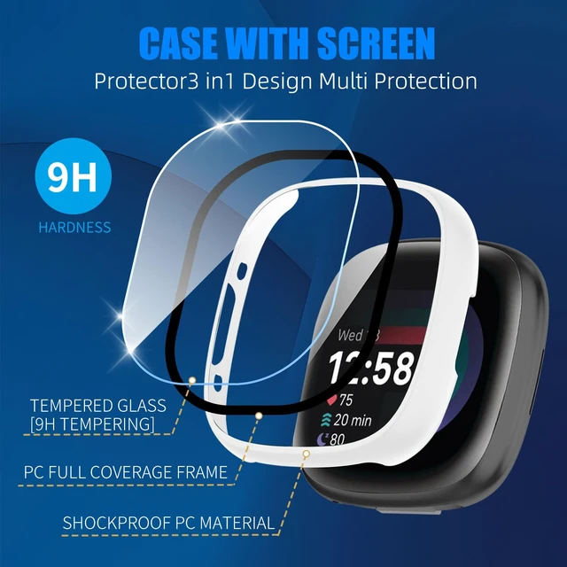 Alt view image 3 of 7 - 6 Pack for Fitbit Sense 2 / Versa 4 Screen Protector Case Hard PC,Built-in Tempered Glass Film,Full Coverage,All-Around,Shockproof,Bumper,Protective Cover,Protective Accessories