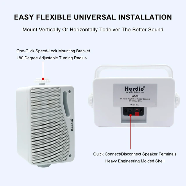 Alt view image 5 of 7 - 3.5 Inch Passive Outdoor Speakers Wired Waterproof, 200W 3 Way Premium Mountable Wall Mount Speakers with Superior Sound, All-Weather Durability, for Patio Marine Boat Garage Indoor(White Pair)