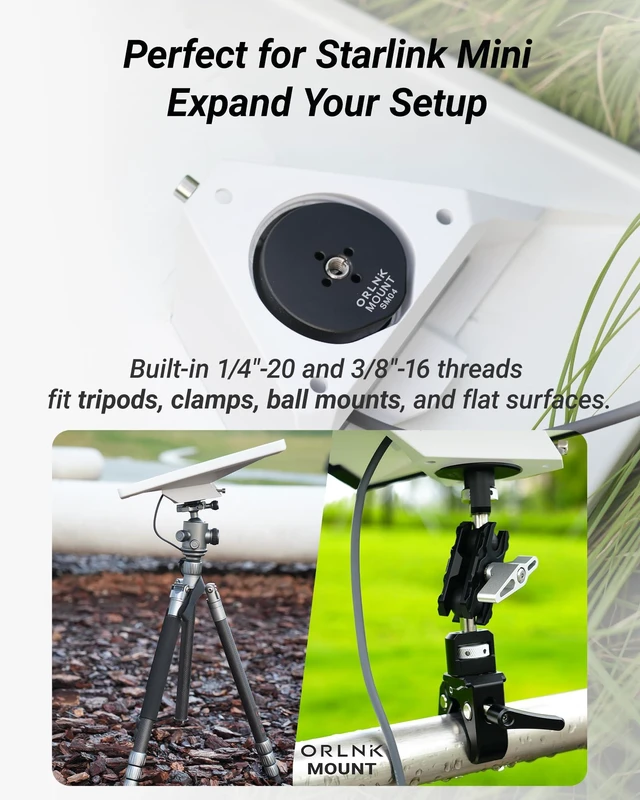 Alt view image 3 of 7 - ORLNK Tripod Adapter Mount for Starlink Mini with 1/4"-20 - Flush Install Fits Quick-Release Plate, Ball Mount Clamp, Flush Installation, Lightweight Aluminum Alloy, ORLNK SM04 Matte Black