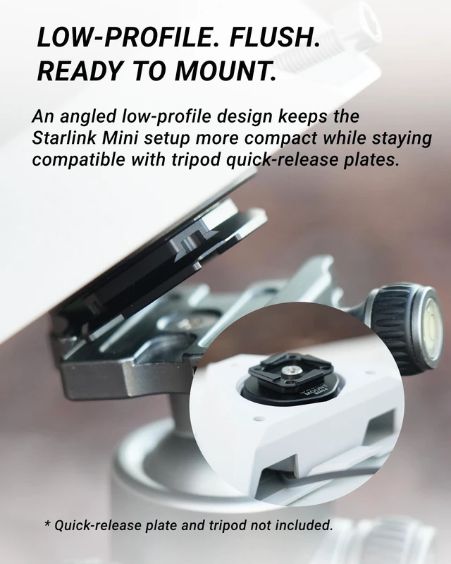 Alt view image 5 of 7 - ORLNK Tripod Adapter Mount for Starlink Mini with 1/4"-20 - Flush Install Fits Quick-Release Plate, Ball Mount Clamp, Flush Installation, Lightweight Aluminum Alloy, ORLNK SM04 Matte Black