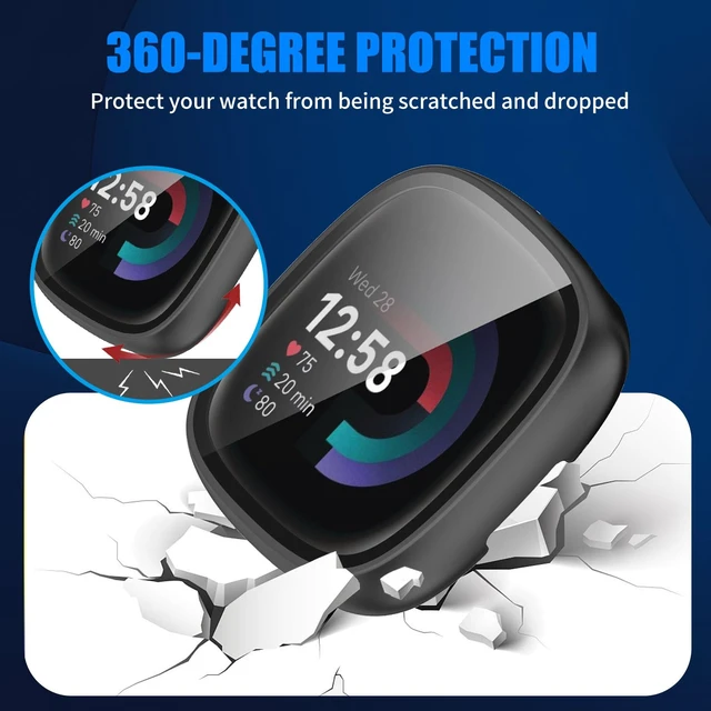 Alt view image 5 of 7 - 6 Pack for Fitbit Sense 2 / Versa 4 Screen Protector Case Hard PC,Built-in Tempered Glass Film,Full Coverage,All-Around,Shockproof,Bumper,Protective Cover,Protective Accessories